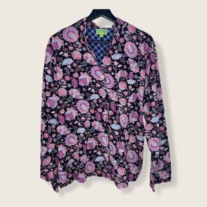 Vera Bradley Folk Art Print Long Sleeve Button Up Top XL